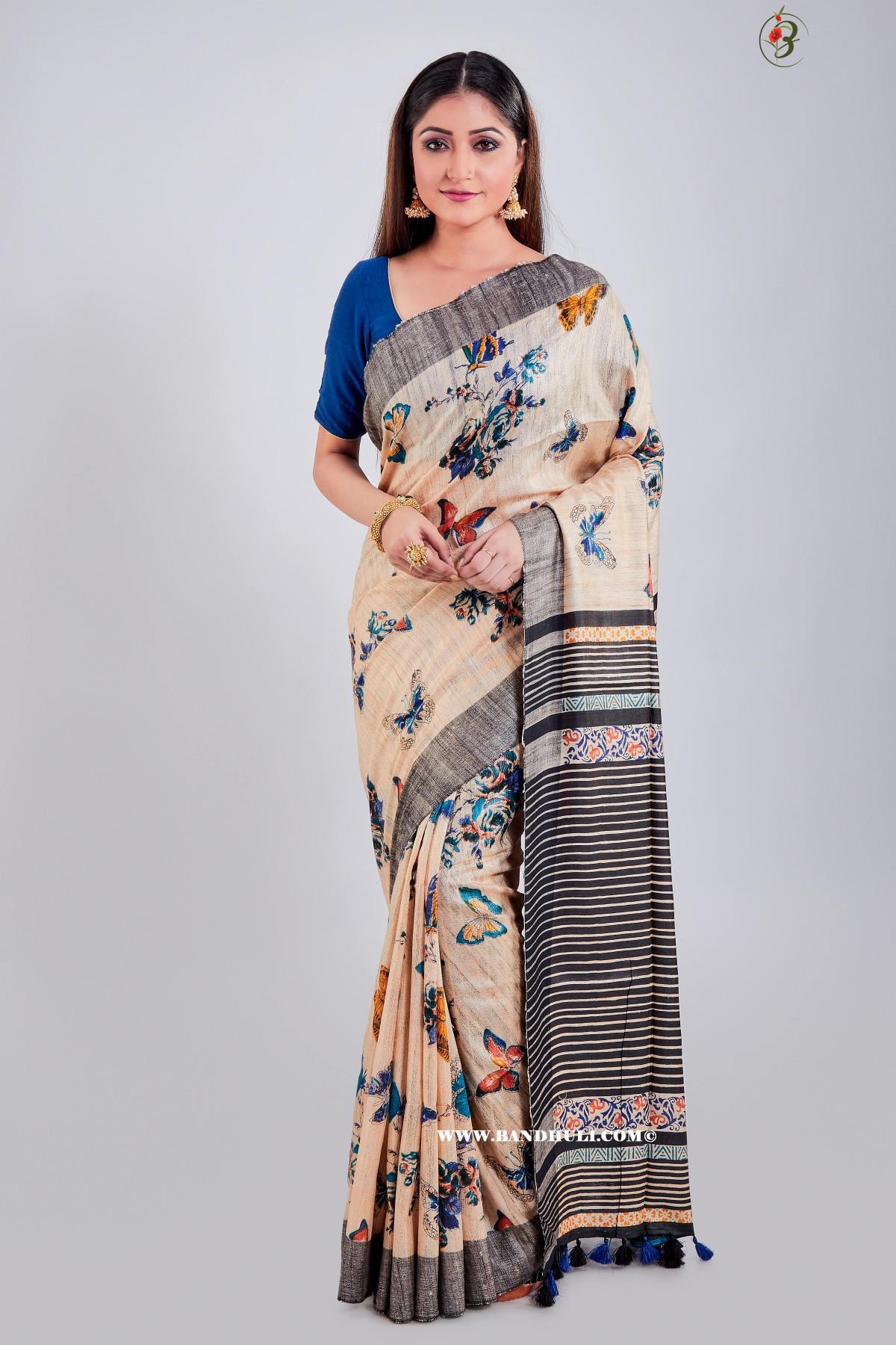 Butterfly Motiff Tussar Ghicha Saree